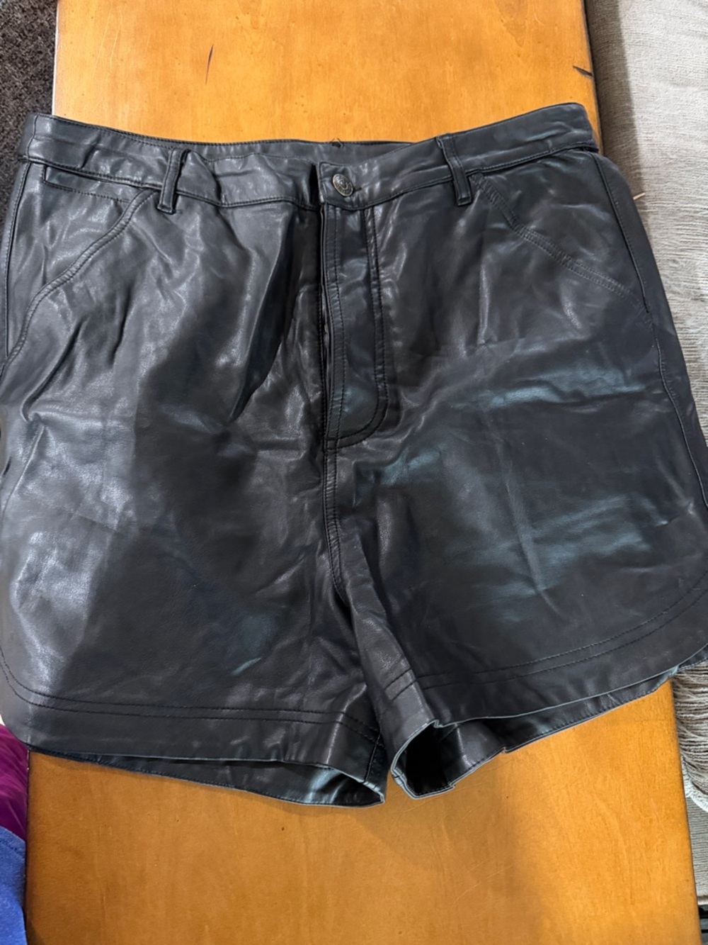 Free People Black Leather-Look Flat Front Shorts